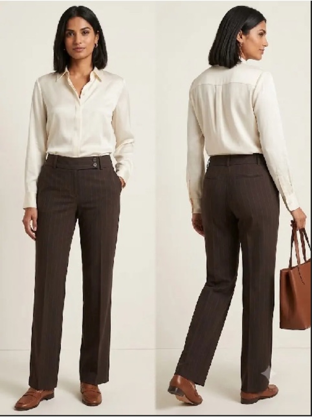 Ann Taylor Lindsay Pinstripe Trousers Brown Fine Italian Fabric Size 10